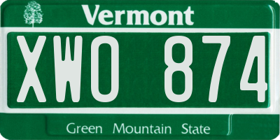 VT license plate XWO874