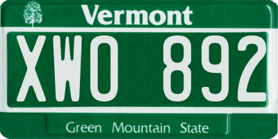 VT license plate XWO892
