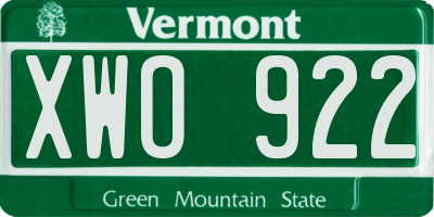 VT license plate XWO922