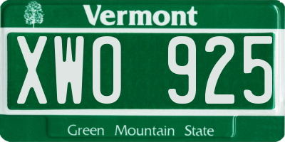 VT license plate XWO925