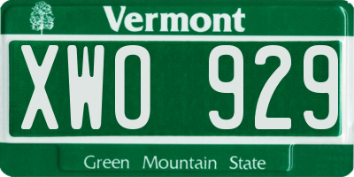 VT license plate XWO929