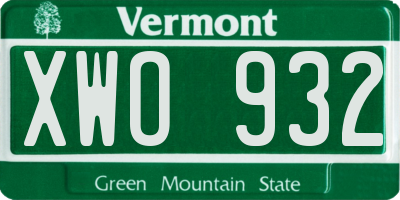 VT license plate XWO932