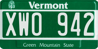 VT license plate XWO942