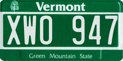 VT license plate XWO947