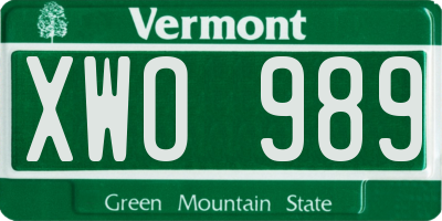 VT license plate XWO989