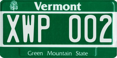 VT license plate XWP002
