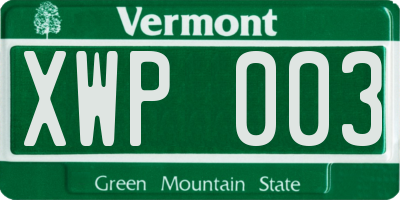 VT license plate XWP003