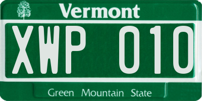 VT license plate XWP010