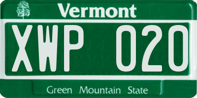 VT license plate XWP020