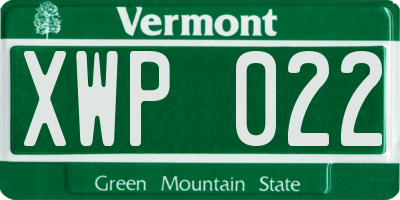VT license plate XWP022