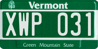 VT license plate XWP031