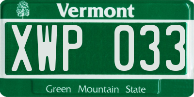 VT license plate XWP033