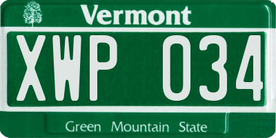 VT license plate XWP034
