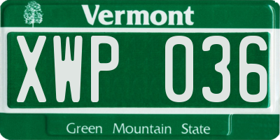 VT license plate XWP036