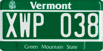 VT license plate XWP038