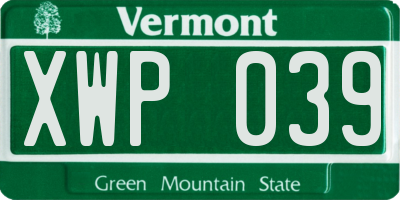 VT license plate XWP039