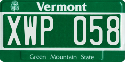 VT license plate XWP058