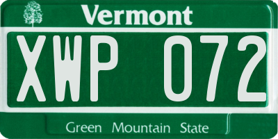 VT license plate XWP072