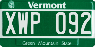 VT license plate XWP092