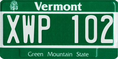 VT license plate XWP102