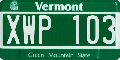 VT license plate XWP103
