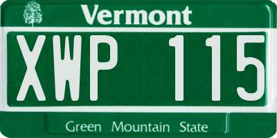 VT license plate XWP115