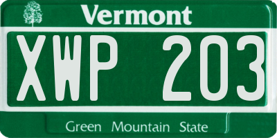 VT license plate XWP203