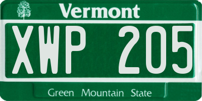 VT license plate XWP205