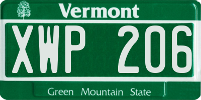 VT license plate XWP206
