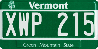 VT license plate XWP215