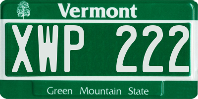 VT license plate XWP222