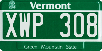 VT license plate XWP308