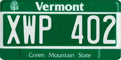 VT license plate XWP402