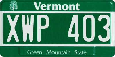VT license plate XWP403