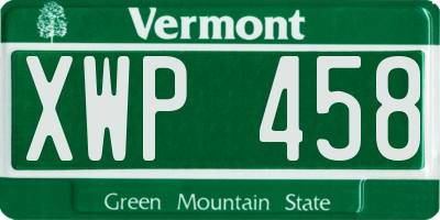 VT license plate XWP458