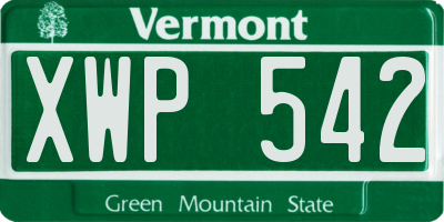 VT license plate XWP542