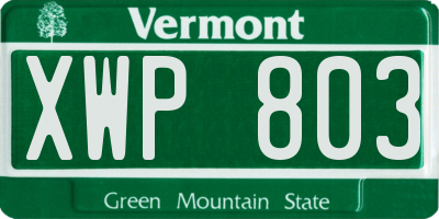 VT license plate XWP803