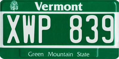 VT license plate XWP839