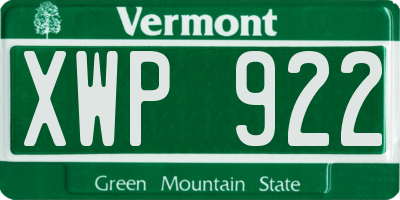VT license plate XWP922