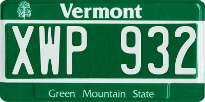 VT license plate XWP932