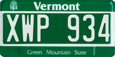 VT license plate XWP934