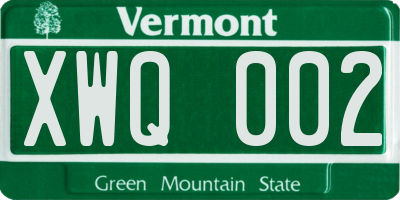 VT license plate XWQ002