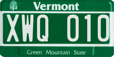 VT license plate XWQ010