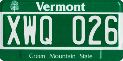 VT license plate XWQ026