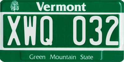 VT license plate XWQ032