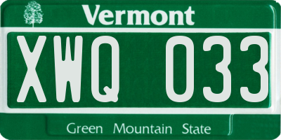 VT license plate XWQ033