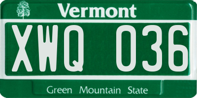 VT license plate XWQ036
