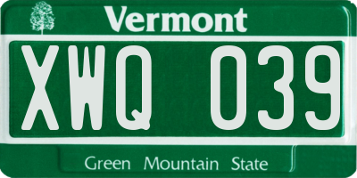 VT license plate XWQ039