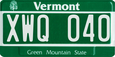 VT license plate XWQ040