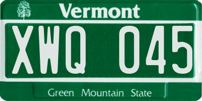 VT license plate XWQ045